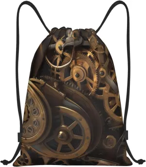 Cool Steampunk Gears Drawstring Backpack for Men Gym Bag String Bag Waterproof Drawstring Bag for Women Swim Bag Medium