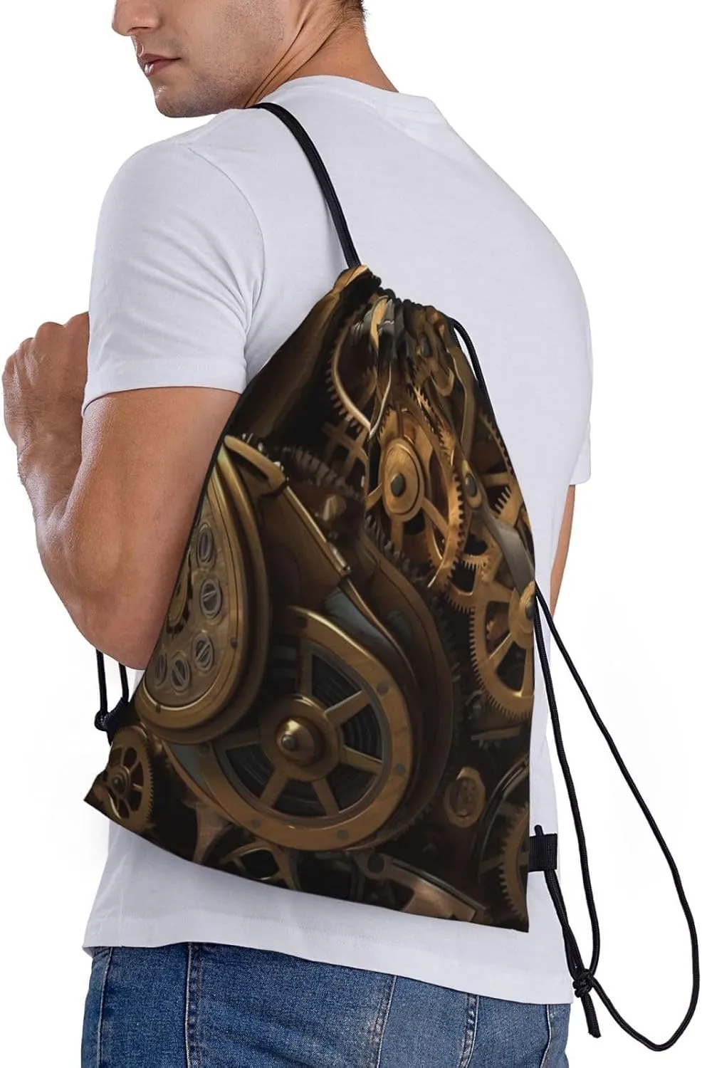 Cool Steampunk Gears Drawstring Backpack for Men Gym Bag String Bag Waterproof Drawstring Bag for Women Swim Bag Medium