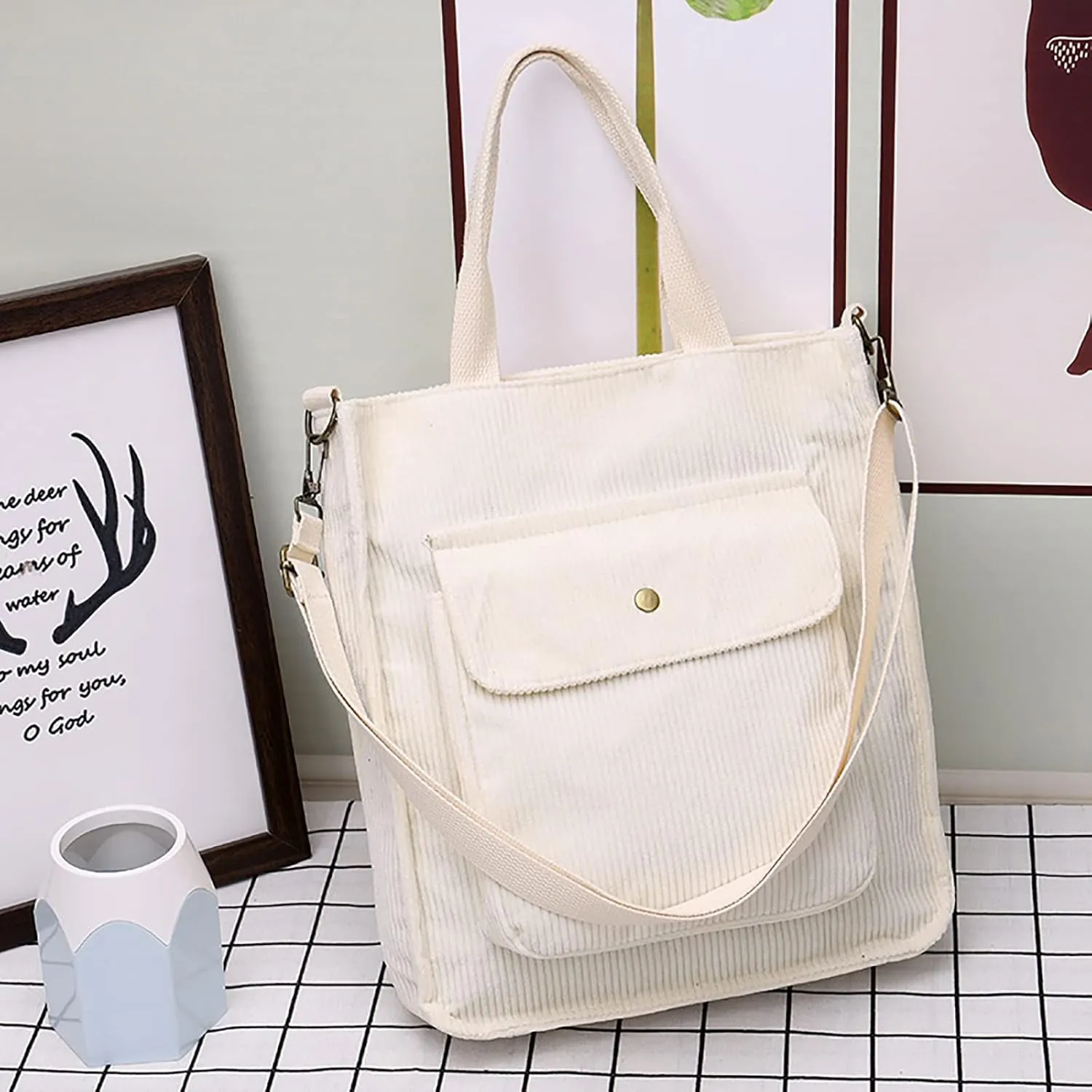 Corduroy Tote Bag Women Shoulder Bags Casual Top Handle Bag Ladies Handbags Canvas Beach Tote