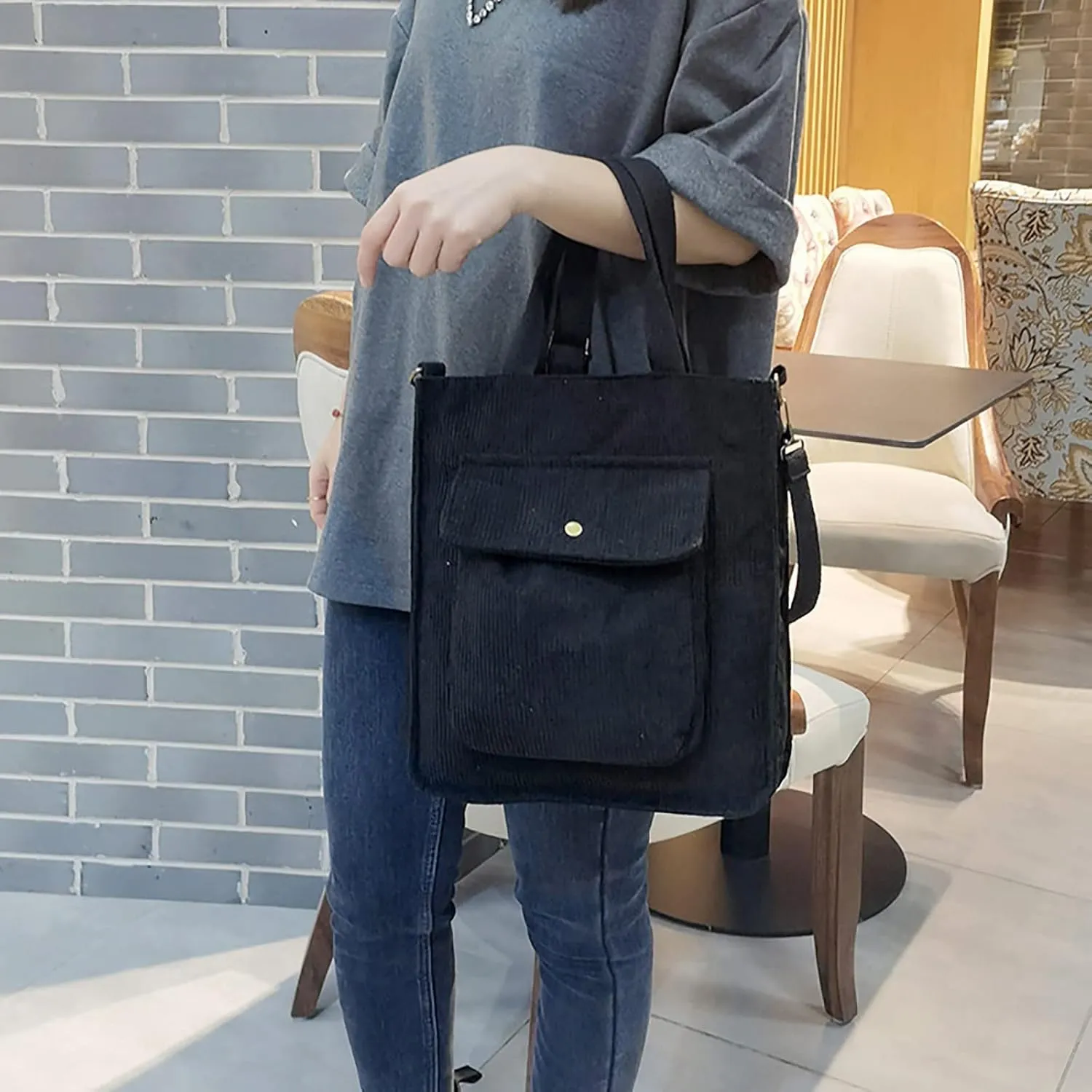 Corduroy Tote Bag Women Shoulder Bags Casual Top Handle Bag Ladies Handbags Canvas Beach Tote