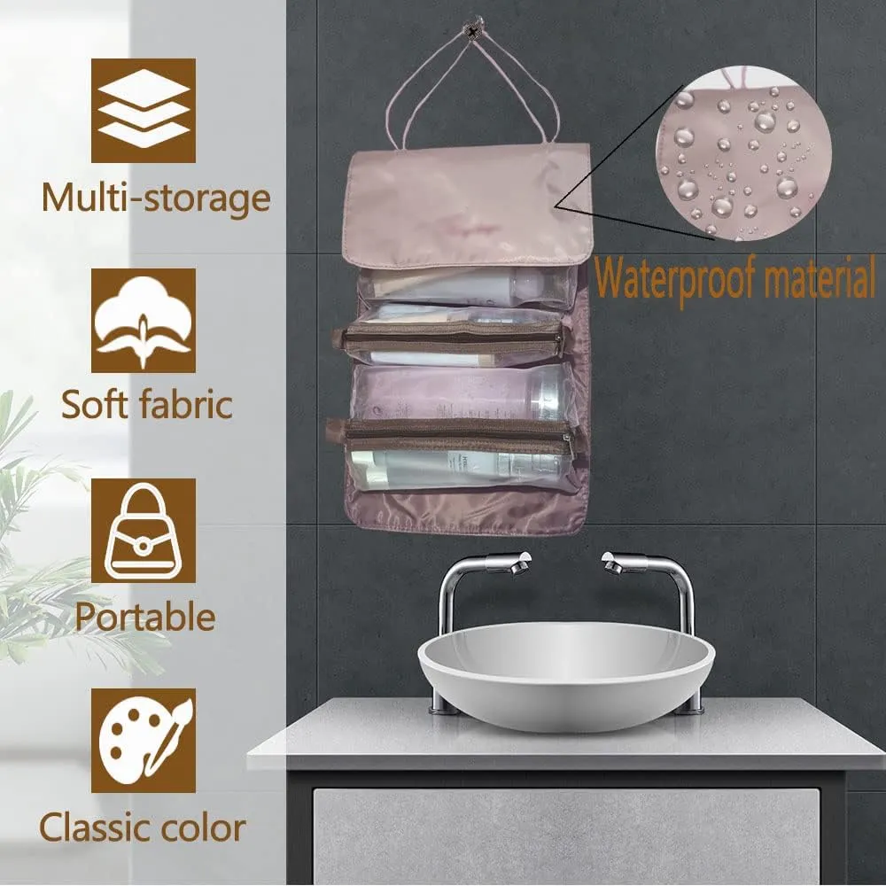 Cosmetic Bag,4-in-1 Removable Bag Organizer for Women,Travel Girls,Women Travel,Makeup with 4 Pouches(Dark Pink), 21.3x9.8in / 54x25cm