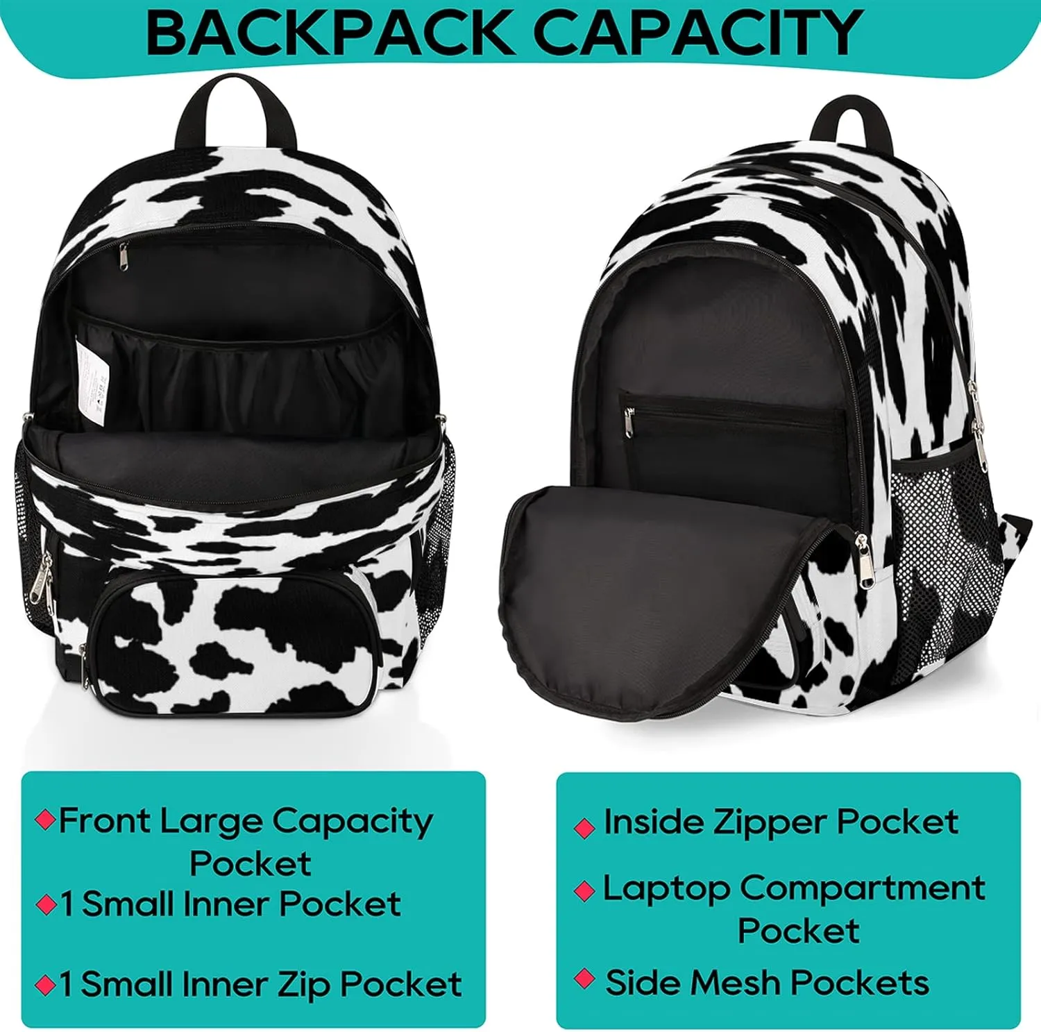 Cow Print Backpacks for Travel Laptop Backpack Waterproof School Backpack with Laptop Compartment & Multiple Pockets Cow Skin Casual Daypack College Bookbag