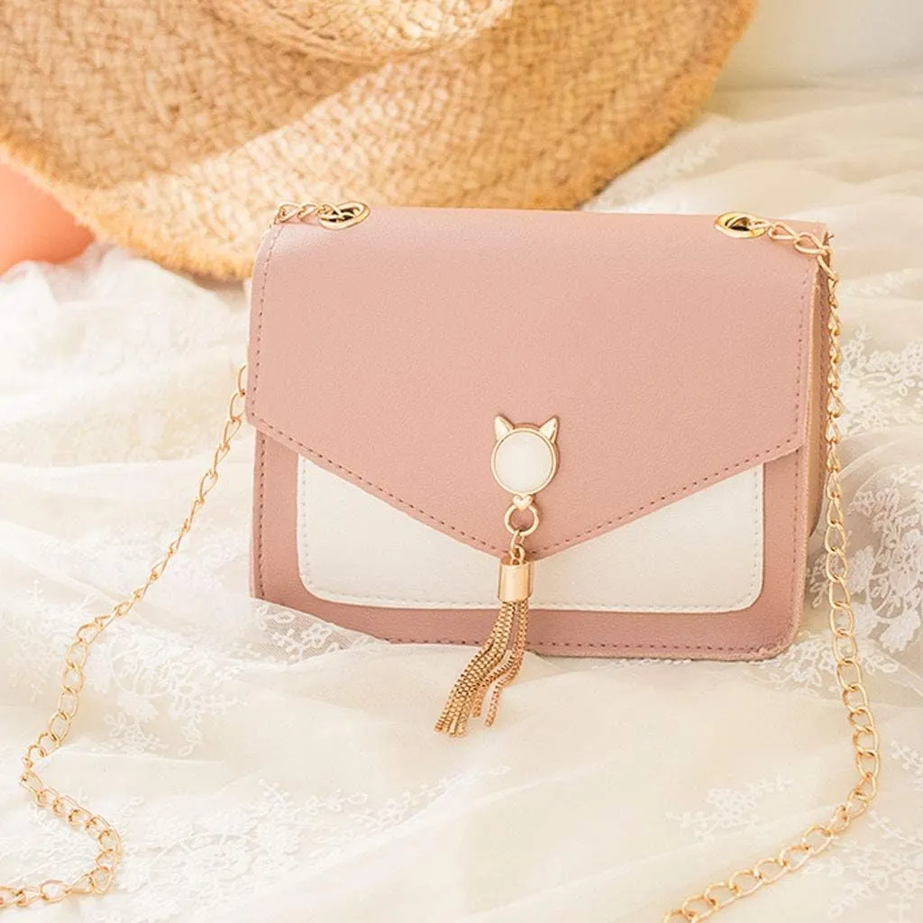 Crossbody Zipper Bag Phone Small Shoulder Cat Women Fringe Bag Messenger Mobile Cover