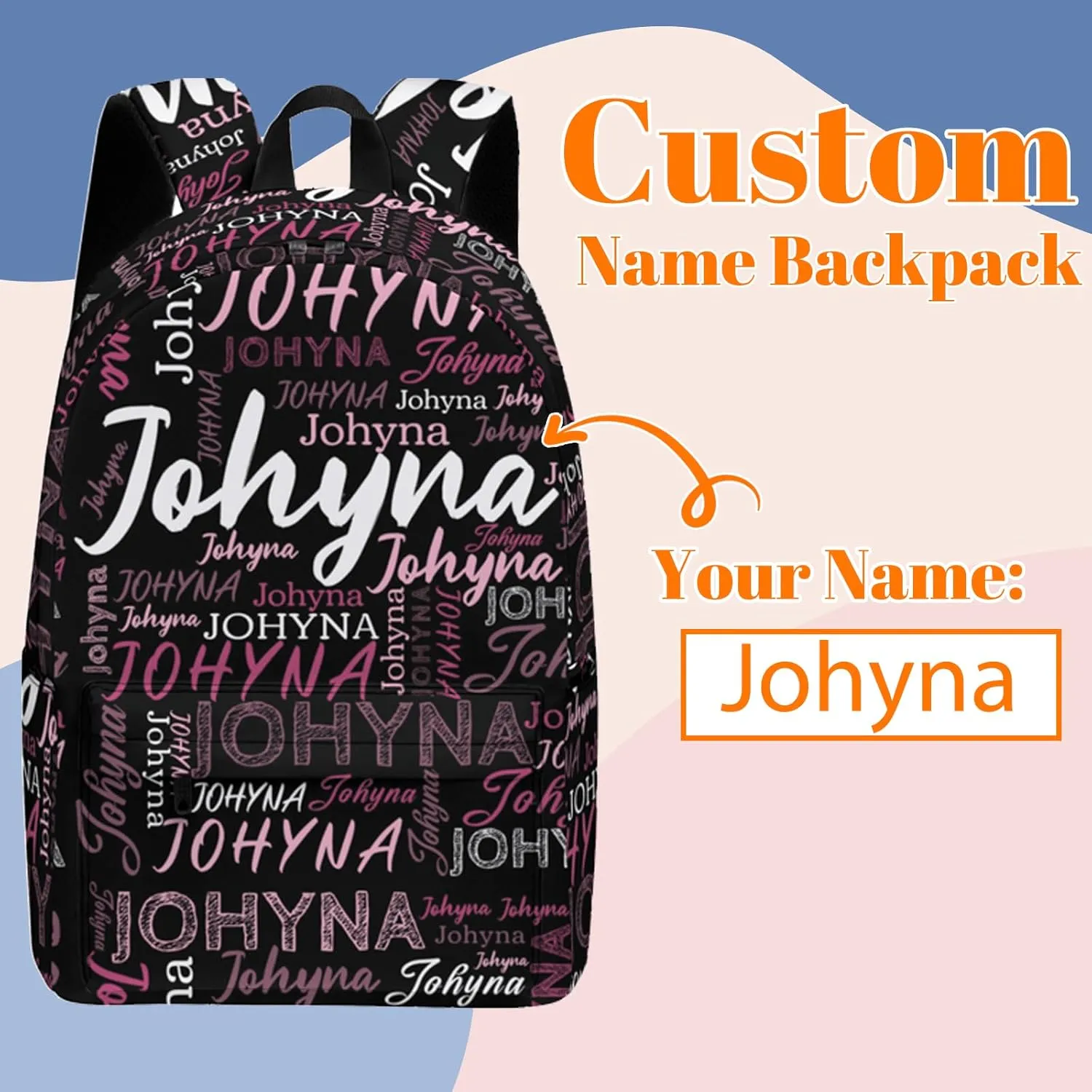 Custom Backpacks with Name for Boys Girls Teens, Personalized Name School Backpacks with Adjustable Shoulder Strap, Customized Casual Book Bag for School Work Travel Camping