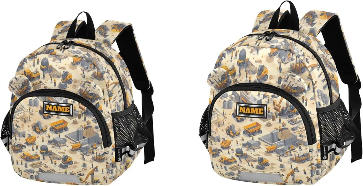 Custom Cute Ears Cool Backpacks Leash Kids Boy's/Girl's Anti-Lost Personalized Children Kindergarten School Book Bag with Reflective Strip M Construction Scene Build A House Concrete Mixer Truck