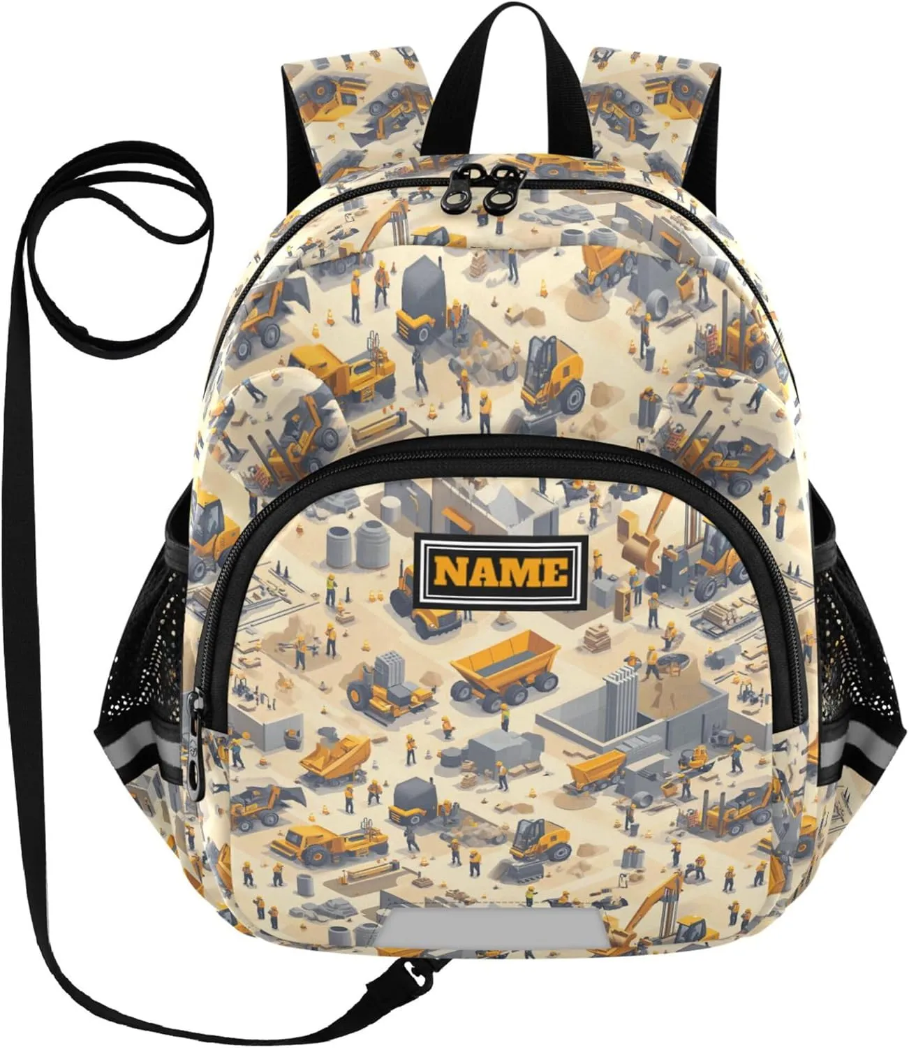 Custom Cute Ears Cool Backpacks Leash Kids Boy's/Girl's Anti-Lost Personalized Children Kindergarten School Book Bag with Reflective Strip M Construction Scene Build A House Concrete Mixer Truck