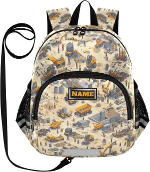 Custom Cute Ears Cool Backpacks Leash Kids Boy's/Girl's Anti-Lost Personalized Children Kindergarten School Book Bag with Reflective Strip M Construction Scene Build A House Concrete Mixer Truck