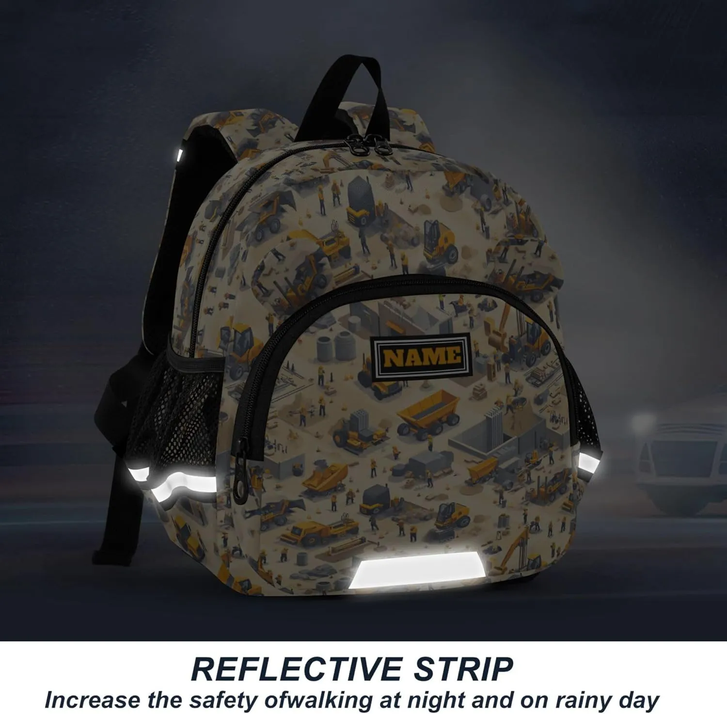 Custom Cute Ears Cool Backpacks Leash Kids Boy's/Girl's Anti-Lost Personalized Children Kindergarten School Book Bag with Reflective Strip M Construction Scene Build A House Concrete Mixer Truck