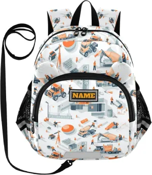 Custom Cute Ears Preschool Backpacks Leash Boy's/Girl's Anti-Lost Personalized School Bag For Toddlers with Reflective Strip S Construction Scene Building Bridges Concrete Mixer Truck Concrete Mixer