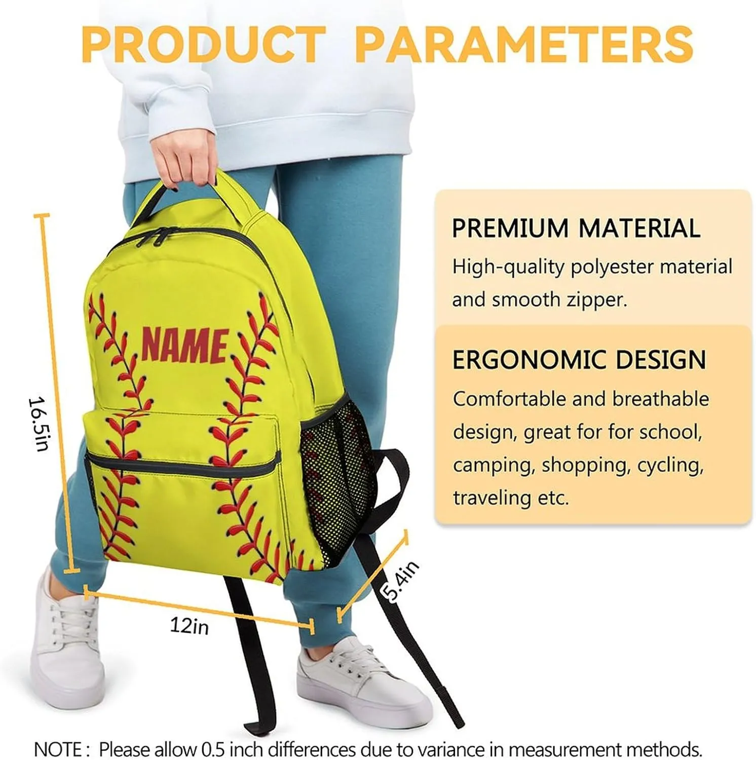 Custom School Backpack for Kids, Softball Backpacks for Boys Girls, Personalized Funny Backpacks for Students Age 6-8, Personalized Cute Lightweight Bookbag for Preschool Elementary