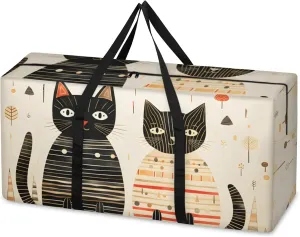 Cute Cat Extra Large Moving Bags Heavy Duty Storage Bags Graffiti Cat Cloth Wrap Around Handles Double Zipper Reusable Convenient Foldable Storage Tote for Travel Camping Space Save