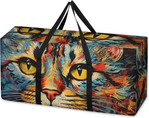 Cute Cat Extra Large Moving Bags Heavy Duty Storage Bags Watercolor Cat Cloth Wrap Around Handles Double Zipper Reusable Convenient Foldable Storage Tote for Travel Camping Space Save