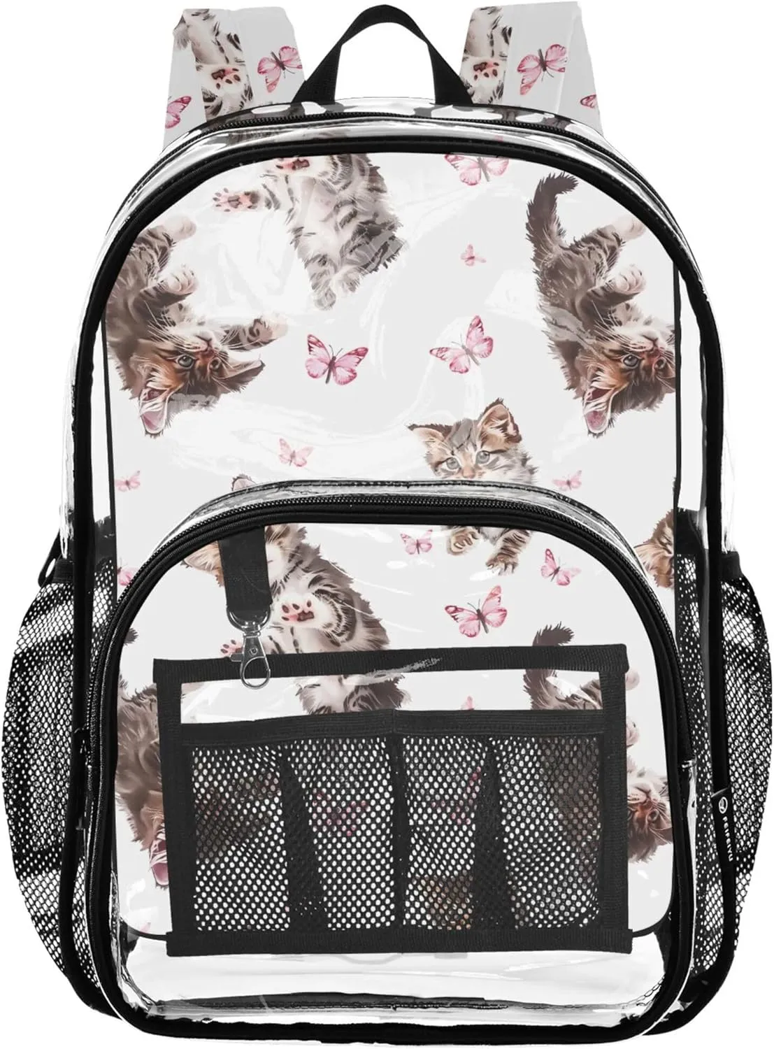 Cute Cats Butterflies Travel Backpack for Kids, Clear Plastic Bag, Kid Backpack, Clear Backpacks