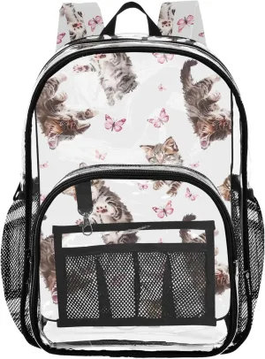 Cute Cats Butterflies Travel Backpack for Kids, Clear Plastic Bag, Kid Backpack, Clear Backpacks