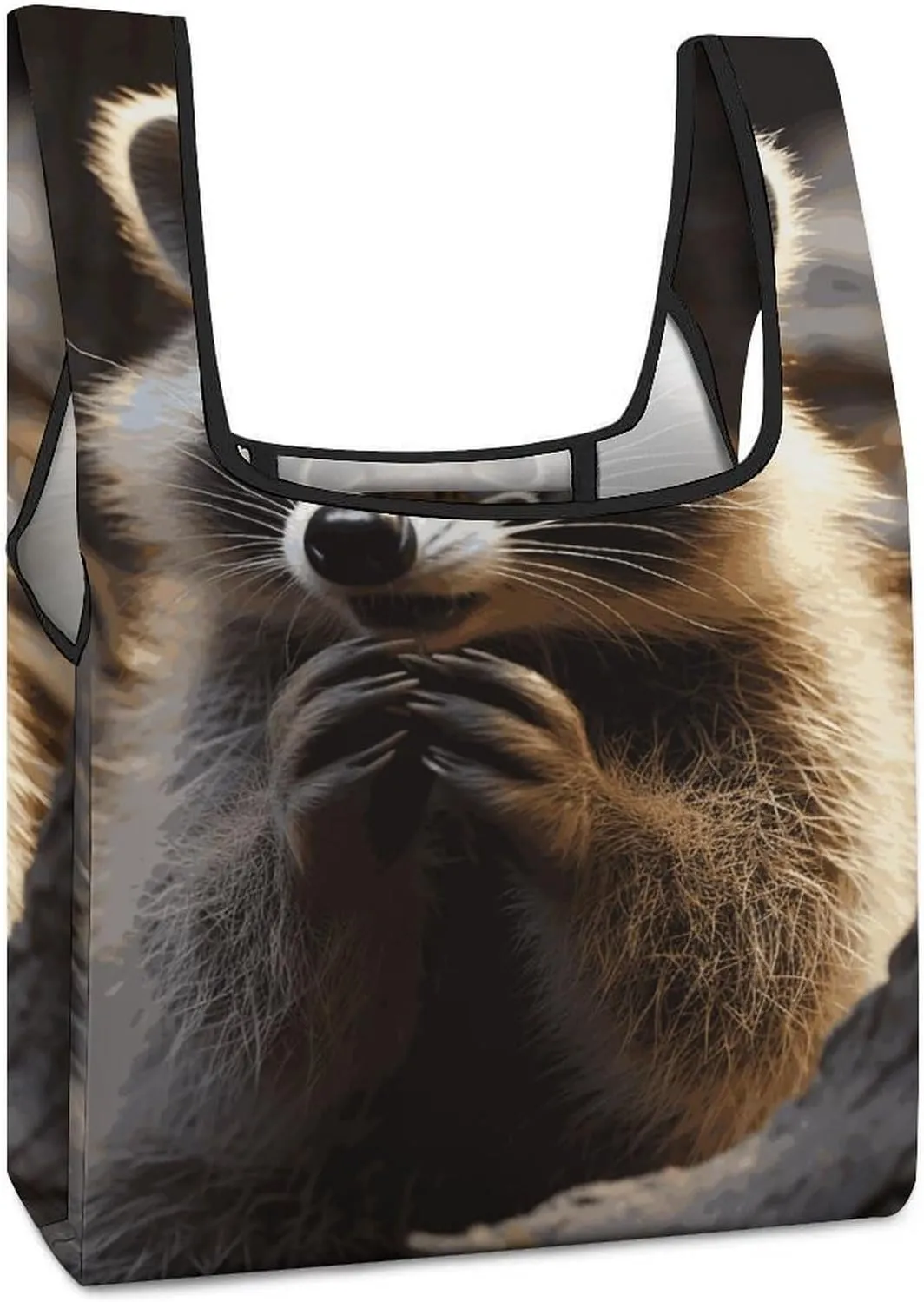 Cute Raccoon Tote Bag Reusable Shopping Handbag Washable Foldable Grocery Tote for Picnic Shopping