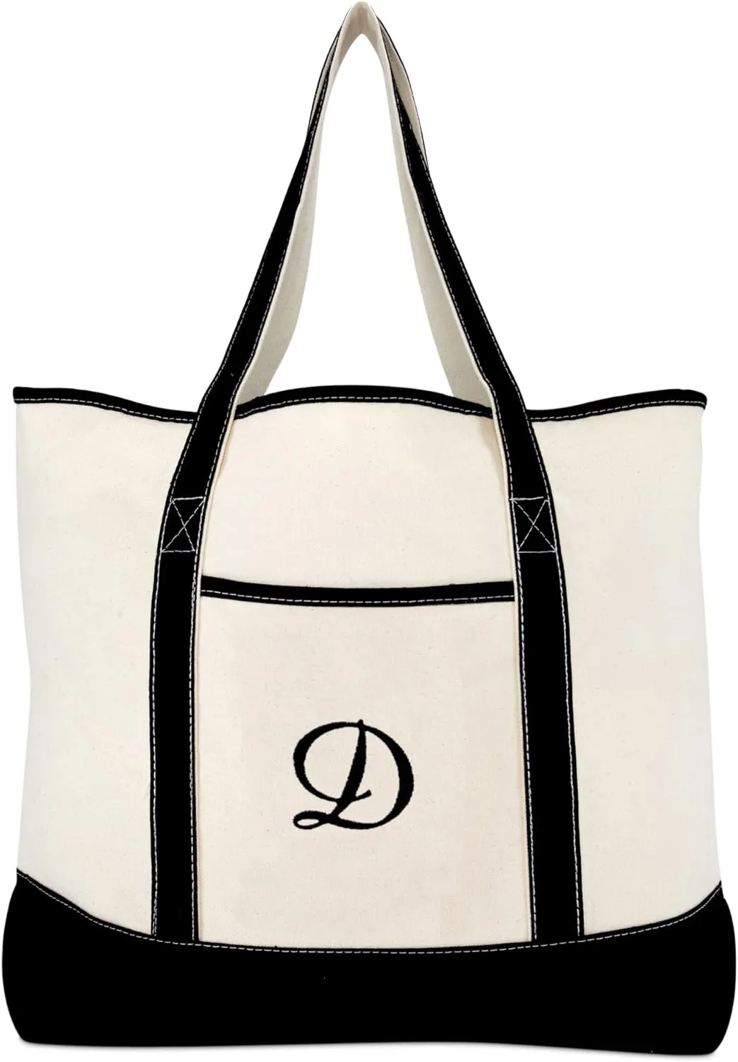 DALIX Monogram Bag Personalized Totes For Women Open Top Black Letter A-Z