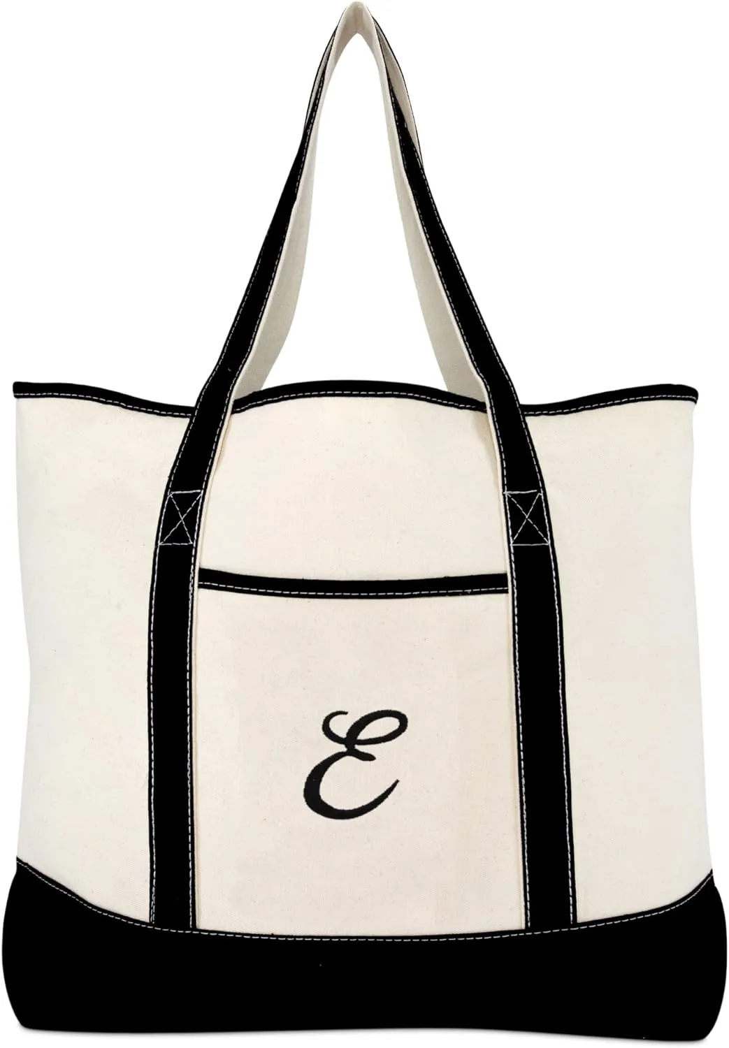 DALIX Monogram Bag Personalized Totes For Women Open Top Black Letter A-Z