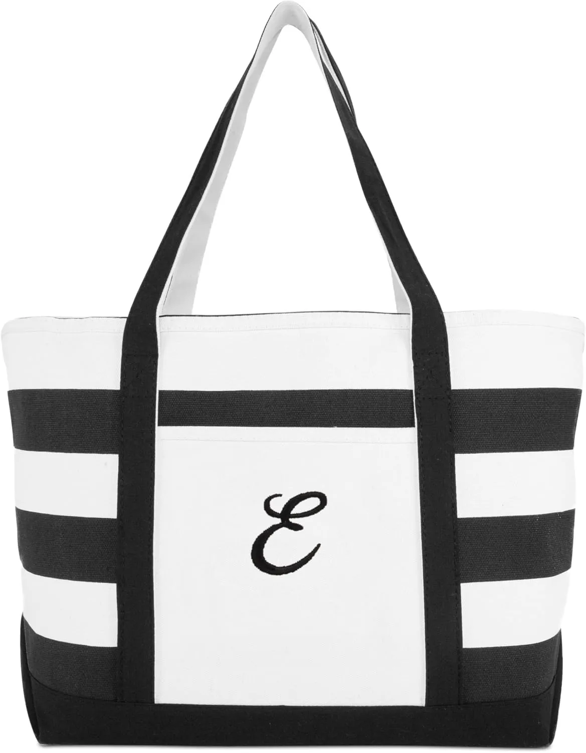 DALIX Striped Beach Bag Tote Bags Canvas Personalized Black Ballent Letter A - Z