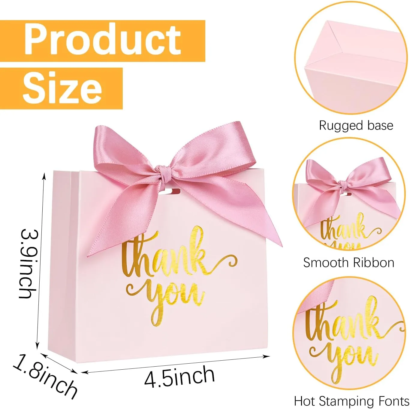 DECHISY 60Pack Small Thank You Gift Bags, 4.5x1.8x3.9 Inches Pink Paper Gift Bags with Ribbon Mini Gift Bags Bulk Wedding Candy Favor Boxes Birthday Party Favor Bags for Baby Shower Anniversary