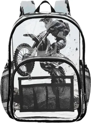 Dirt Bike Jump Girl School Backpack, Clear Plastic Bag, Transparent Bag, Transparent School Bag