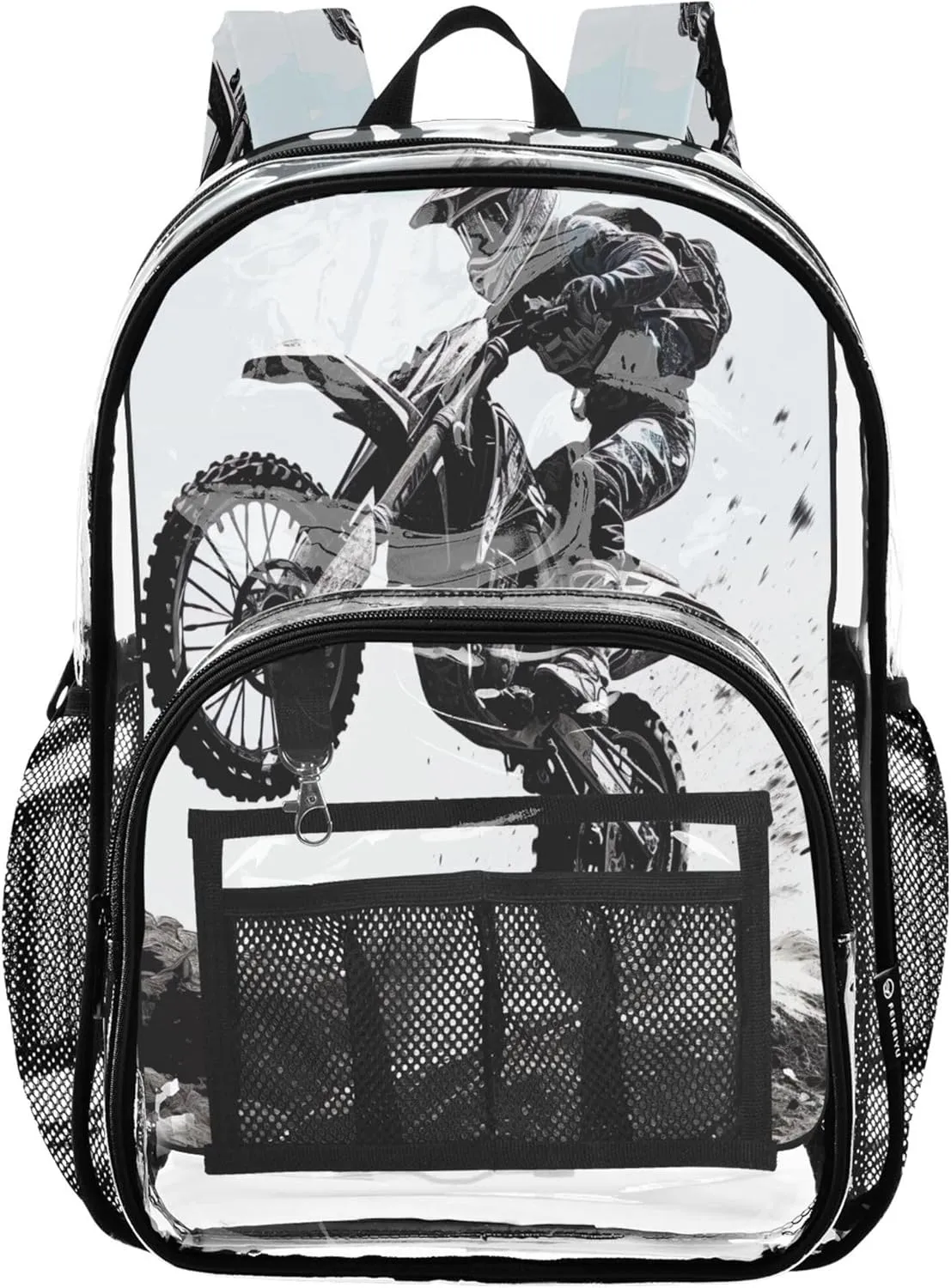 Dirt Bike Jump Girl School Backpack, Clear Plastic Bag, Transparent Bag, Transparent School Bag
