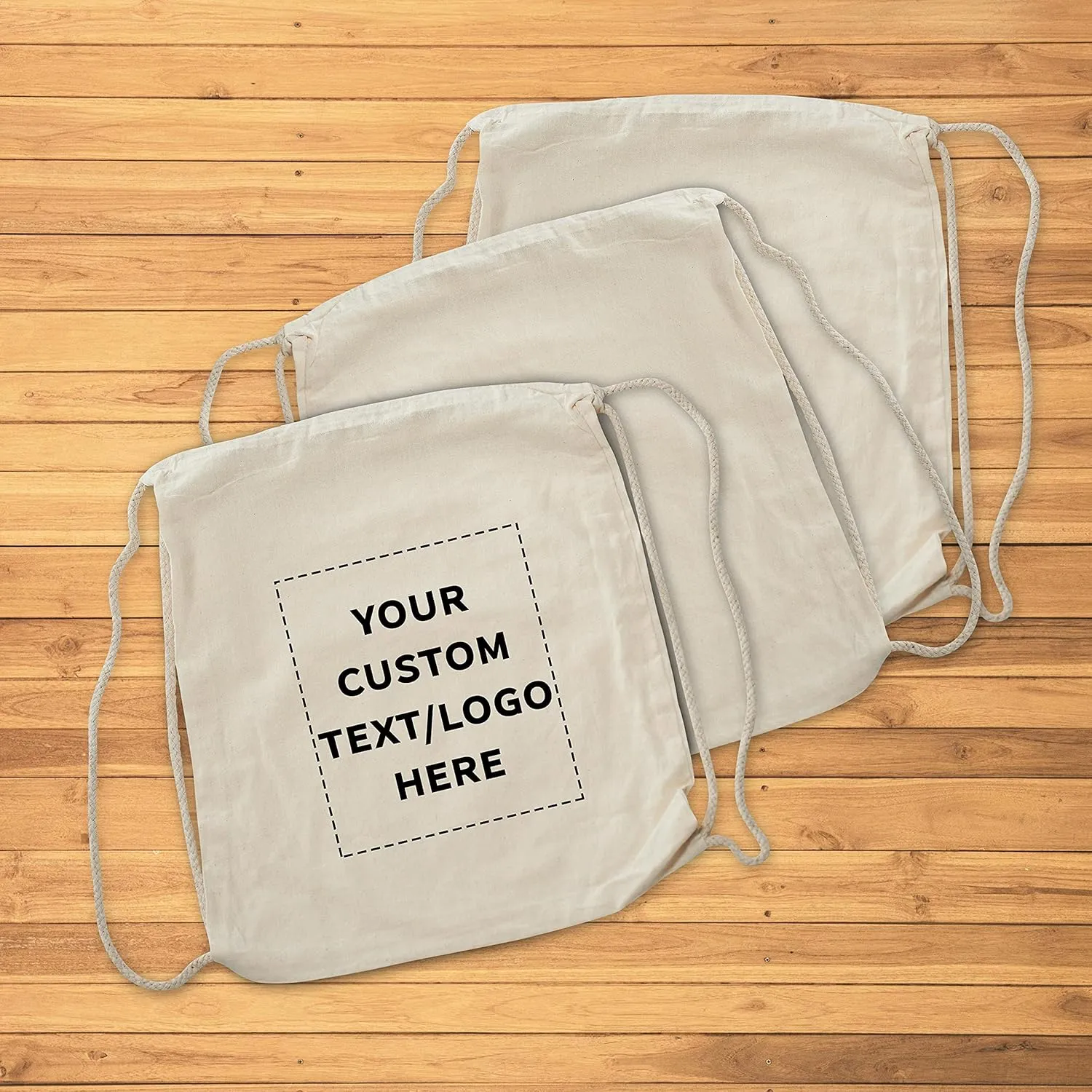 DISCOUNT PROMOS 50 Cotton Drawstring Bags Set - Customizable Text, Logo - Durable, Minimalist, Simple, Reusable - Natural