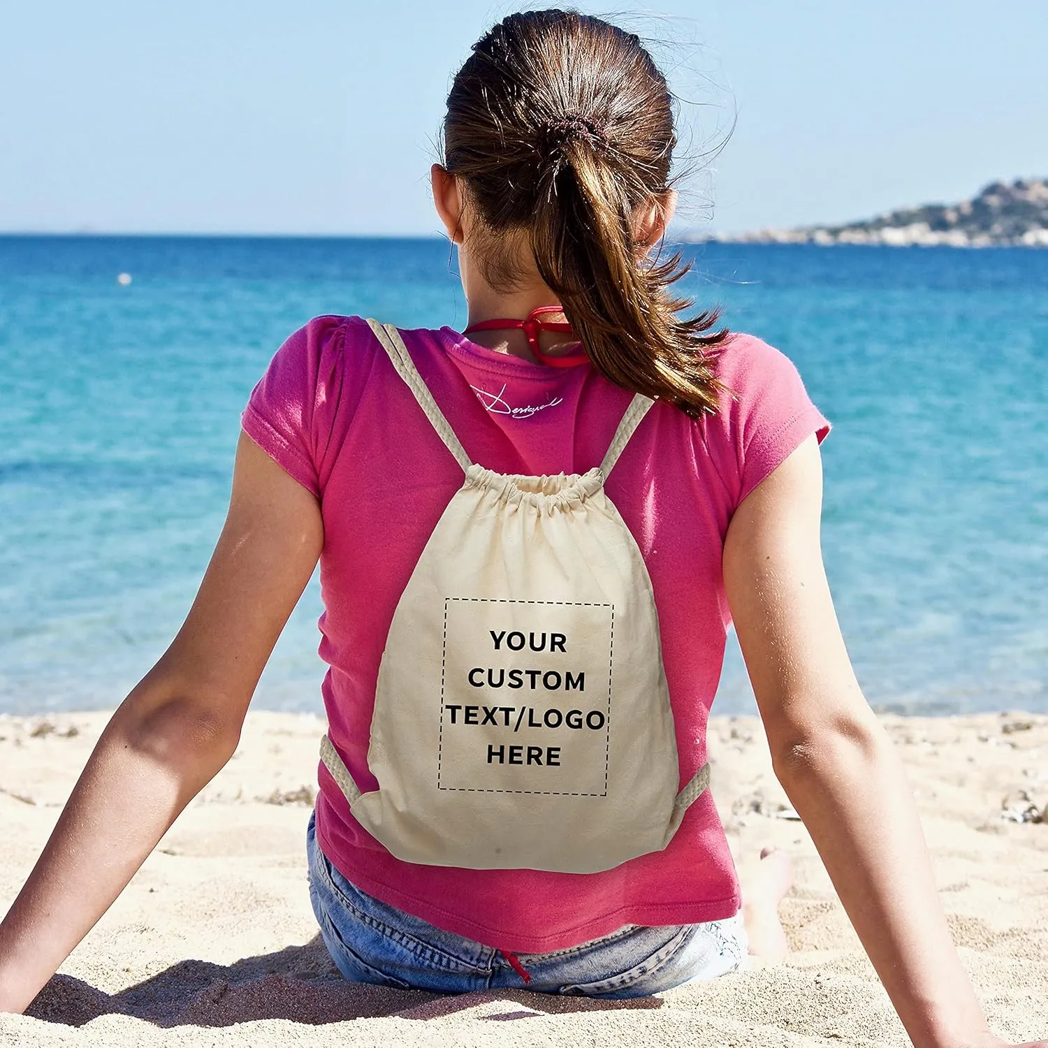 DISCOUNT PROMOS 50 Cotton Drawstring Bags Set - Customizable Text, Logo - Durable, Minimalist, Simple, Reusable - Natural