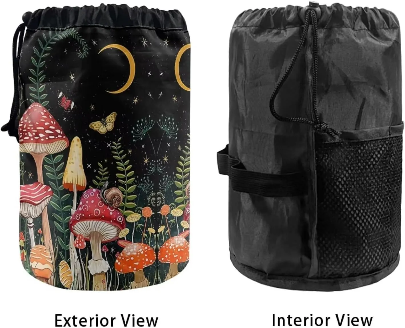 doginthehole Moon Mushroom Cosmetic Bag Barrel Makeup Bag for Women and Girls Portable Drawstring Toiletry Bag Collapsible Toiletry Bucket Bags Travel Storage Pocket