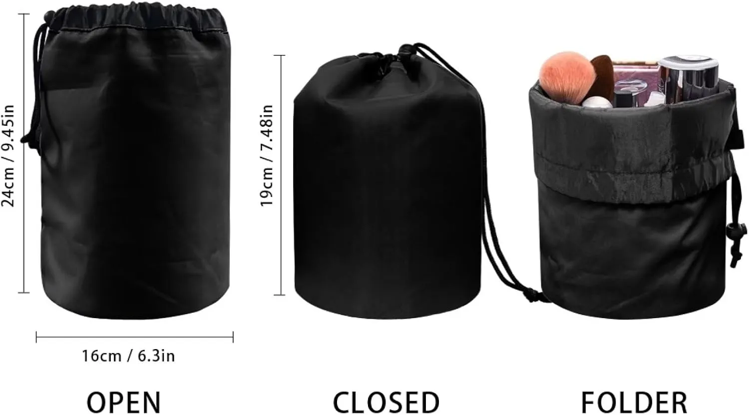 Dolyues Drawstring Makeup Bags for Women Cute Mushroom Cosmetic Travel Bag Portable Storage Pocket Multifunctional Barrel Toiletry Bag Cosmetic Pouch