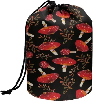 Dolyues Drawstring Makeup Bags for Women Cute Mushroom Cosmetic Travel Bag Portable Storage Pocket Multifunctional Barrel Toiletry Bag Cosmetic Pouch
