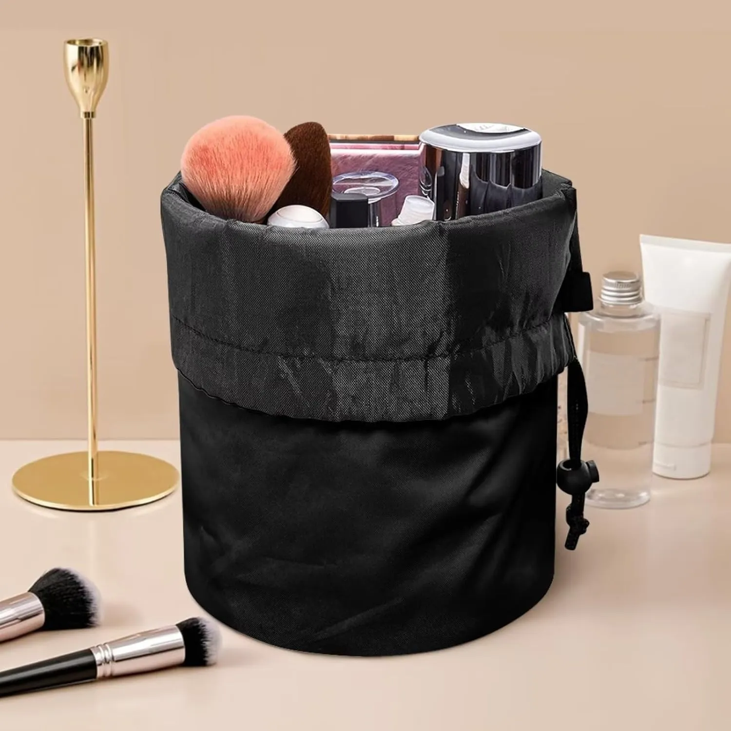 Dolyues Drawstring Makeup Bags for Women Cute Mushroom Cosmetic Travel Bag Portable Storage Pocket Multifunctional Barrel Toiletry Bag Cosmetic Pouch