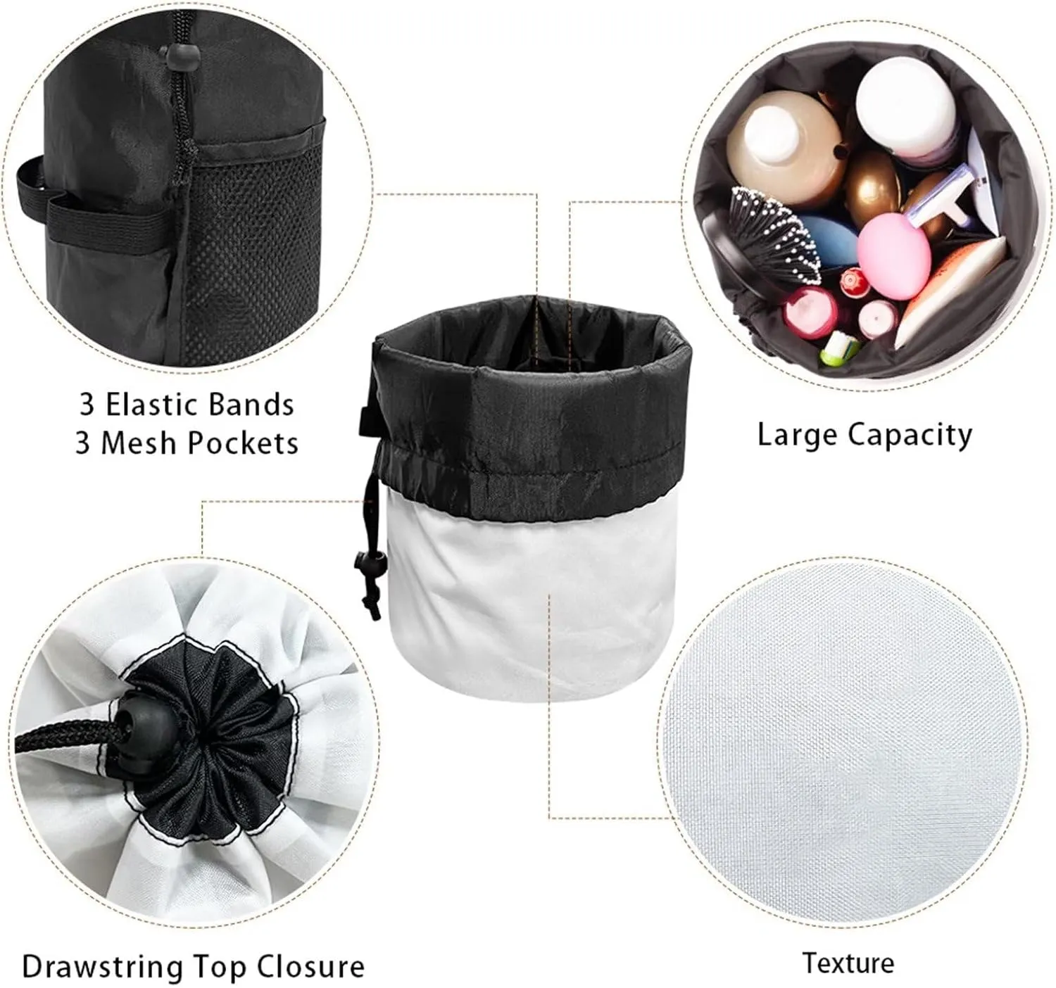 Dolyues Drawstring Makeup Bags for Women Cute Mushroom Cosmetic Travel Bag Portable Storage Pocket Multifunctional Barrel Toiletry Bag Cosmetic Pouch