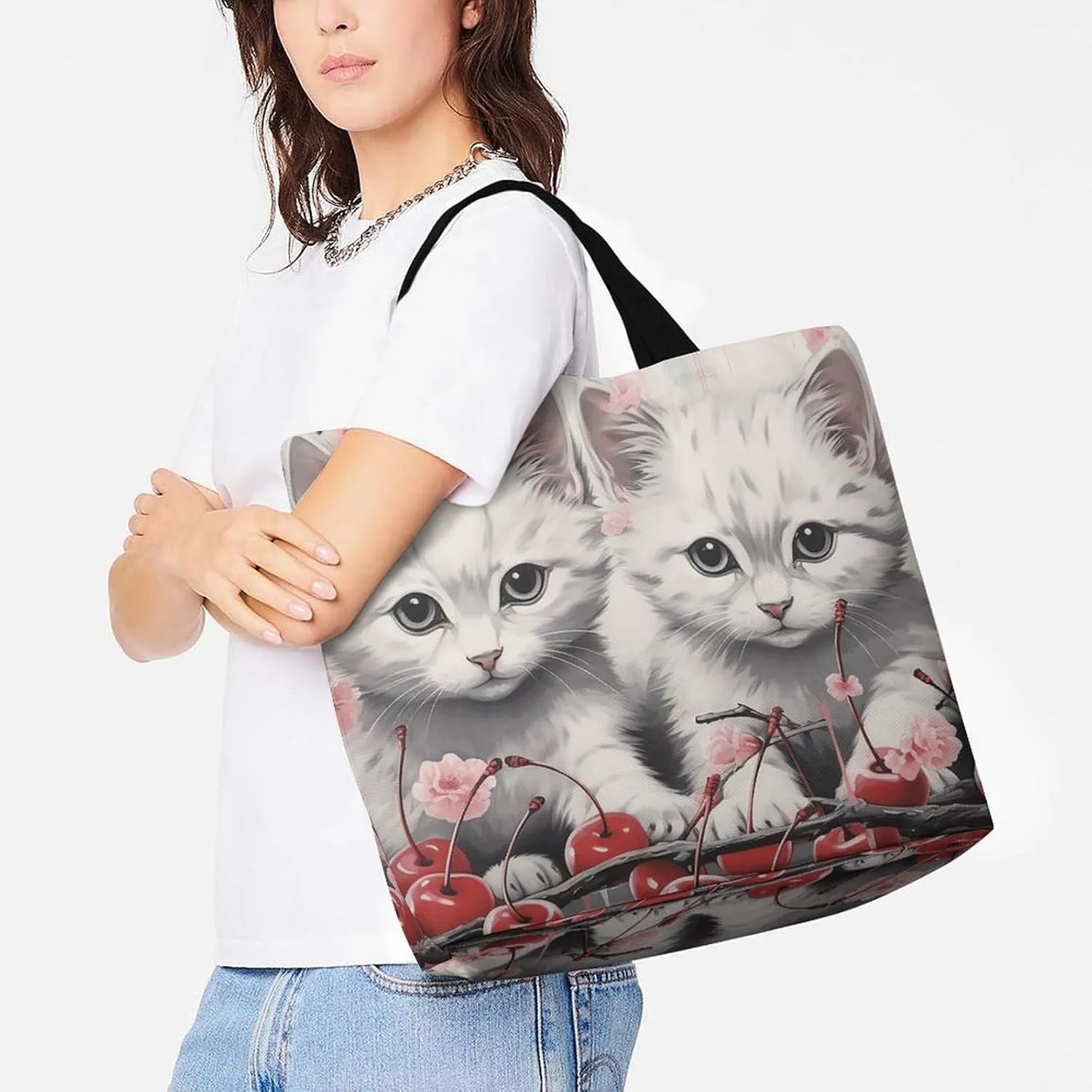 Dragon Fruit Pattern Beach Bag Reusable Tote Bag Foldable Grocery Bags Women Shopping Bags for Daily Essentials