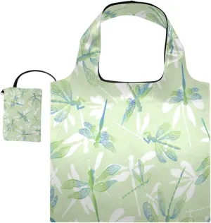 Dragonflies With Lace Design Wings Reusable Grocery Bags, Large Foldable Shopping Bags Tote Bags, Eco-Friendly Produce Bags with Long Handle, Foldable Into Pouch