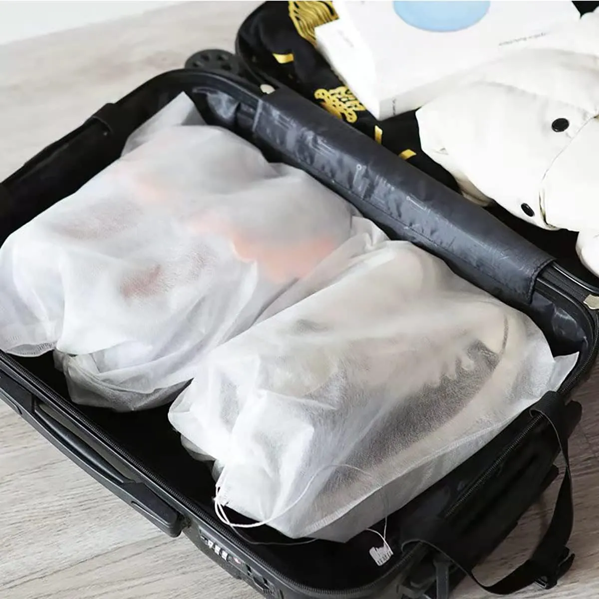 ECYC 9.45x14.96 inch 40 Pcs Shoes Dust Bags, Non-Woven Fabric Storage Pouches Breathable Drawstring Dust Covers for Handbags, Shoes, Purses