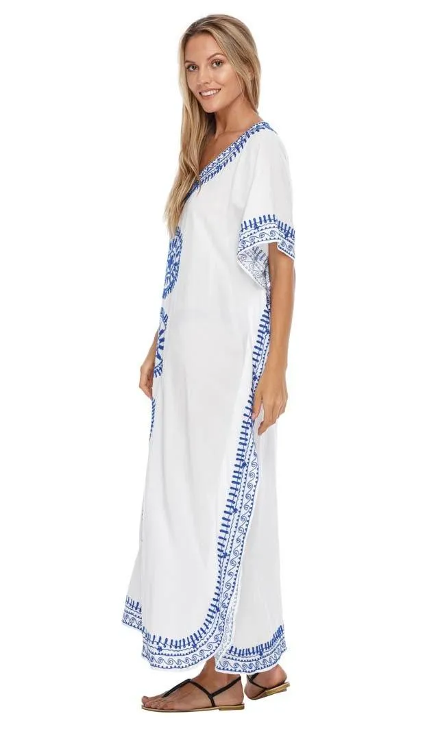 Embroidered Long Kaftan Dress
