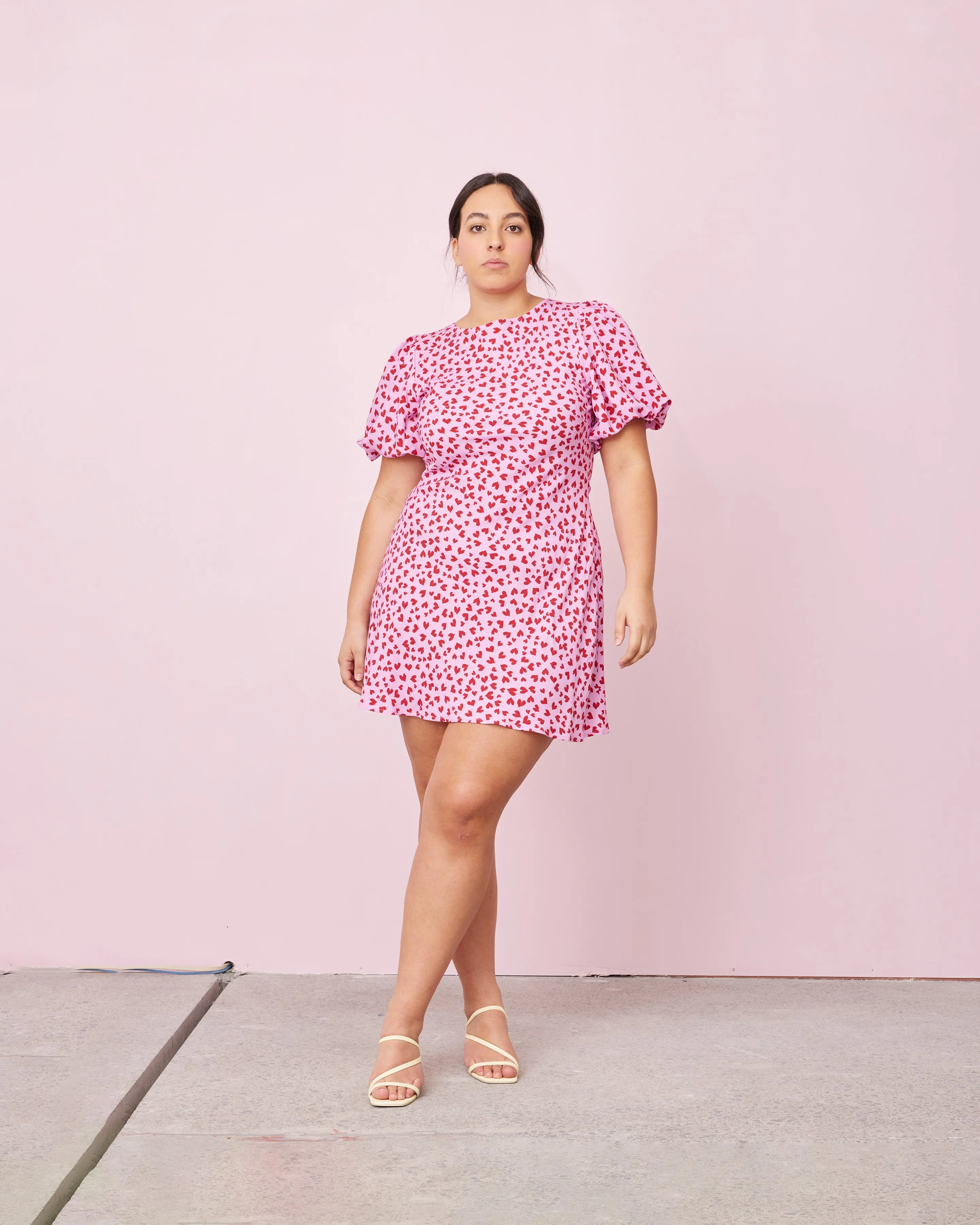 ESME TIE MINI DRESS PINK SCATTER HEARTS