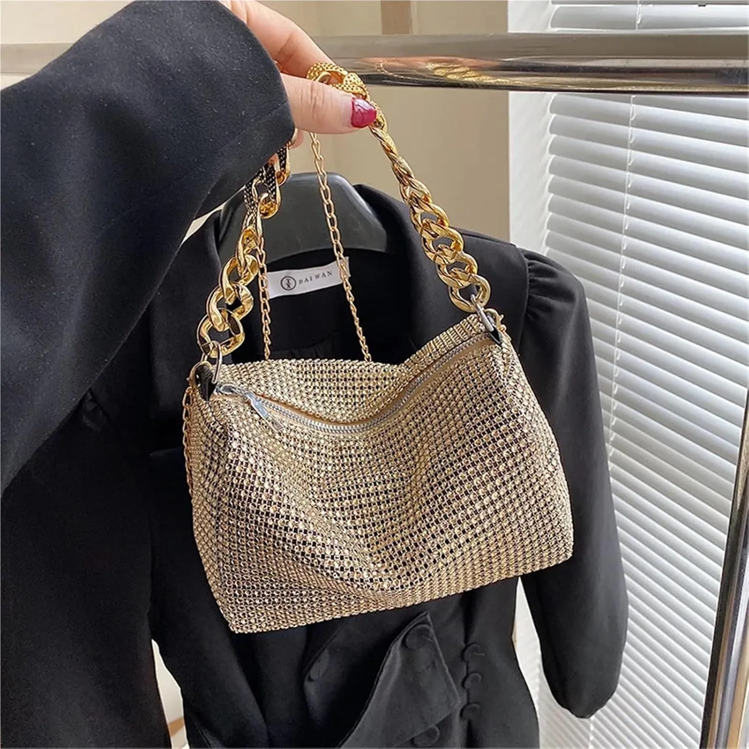 Evening Bag Glitter Rhinestone Evening Bag Shining Evening Clutches Handbag Party Purses(Gold)