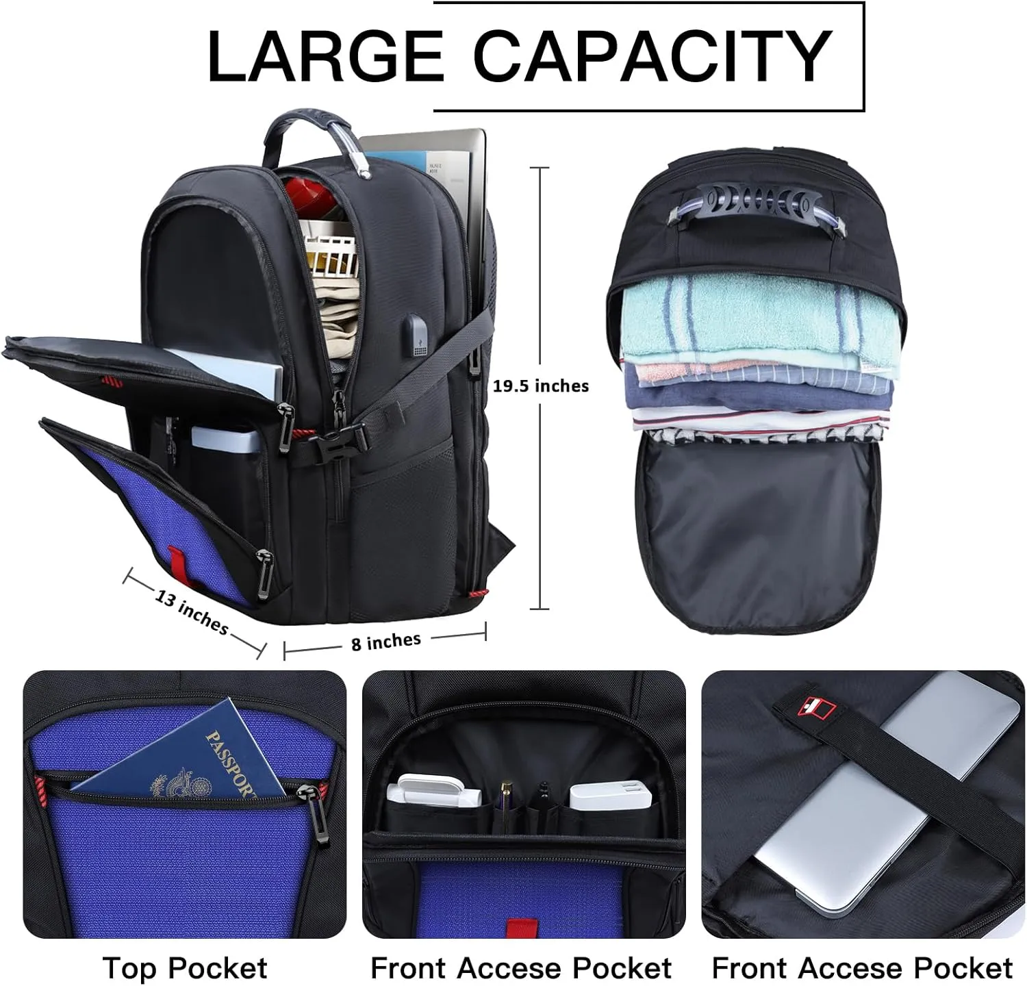 Extra Large Backpack, Travel Backpack, Sturdy TSA Water Resistant 17.3 Inch Backpacks with USB Port, Anti Theft Business Computer Backpacks Gifts for Men Women, Dark Blue