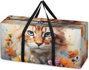 Fantastic Cat Extra Large Moving Bags Heavy Duty Storage Bags Dreamy Cat Cloth Wrap Around Handles Double Zipper Reusable Convenient Foldable Storage Tote for Travel Camping Space Save