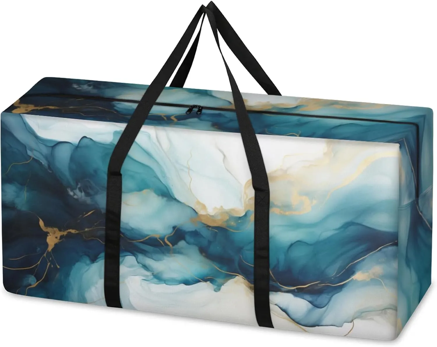 Fantastic Marble Extra Large Moving Bags Heavy Duty Storage Bags Blue Gold Marble Cloth Wrap Around Handles Double Zipper Reusable Convenient Foldable Storage Tote for Travel Camping Space Save