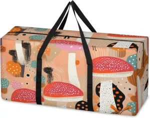 Fantastic Mushrooms Extra Large Moving Bags Heavy Duty Storage Bags Abstract Mushrooms Cloth Wrap Around Handles Double Zipper Reusable Convenient Foldable Storage Tote for Travel Camping Space Save