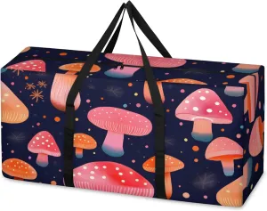 Fantastic Mushrooms Extra Large Moving Bags Heavy Duty Storage Bags Cartoon Mushrooms Cloth Wrap Around Handles Double Zipper Reusable Convenient Foldable Storage Tote for Travel Camping Space Save
