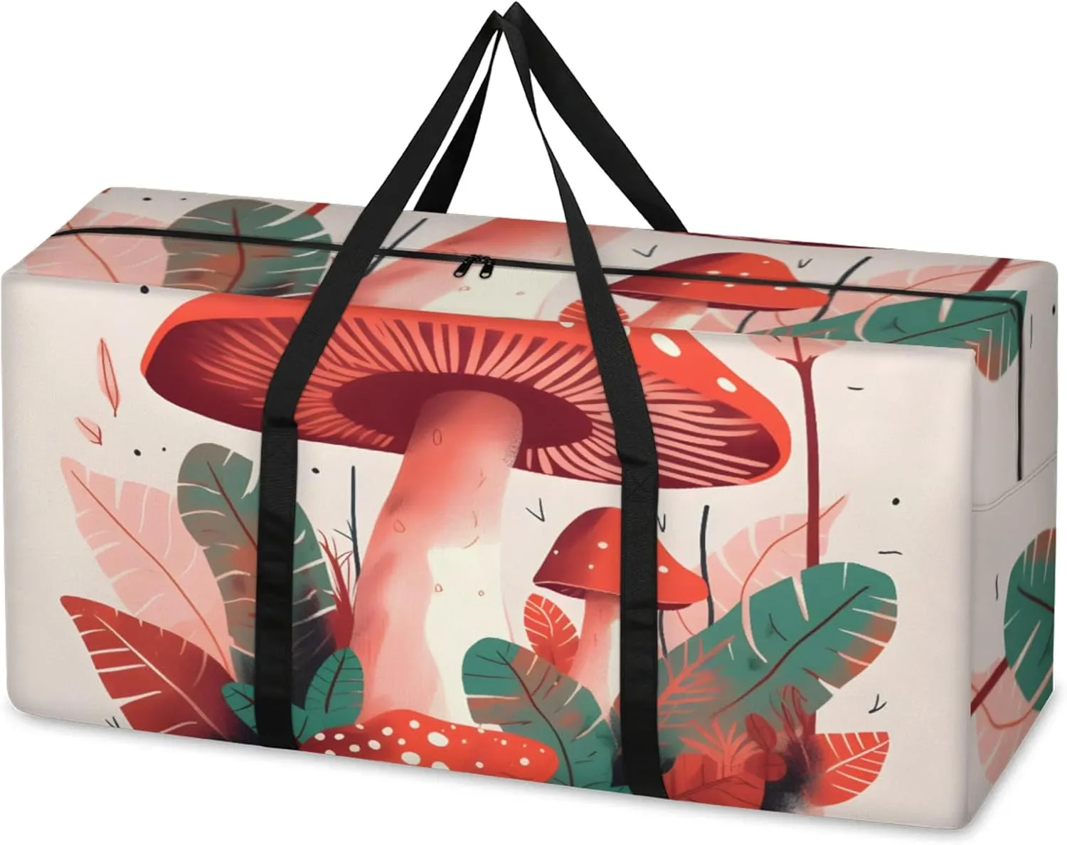 Fantastic Mushrooms Extra Large Moving Bags Heavy Duty Storage Bags Cute Mushrooms Cloth Wrap Around Handles Double Zipper Reusable Convenient Foldable Storage Tote for Travel Camping Space Save