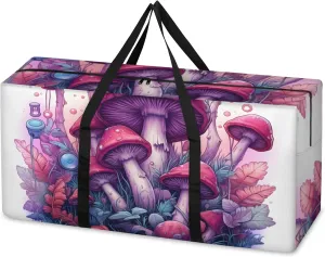 Fantastic Mushrooms Extra Large Moving Bags Heavy Duty Storage Bags Glowing Mushrooms Cloth Wrap Around Handles Double Zipper Reusable Convenient Foldable Storage Tote for Travel Camping Space Save