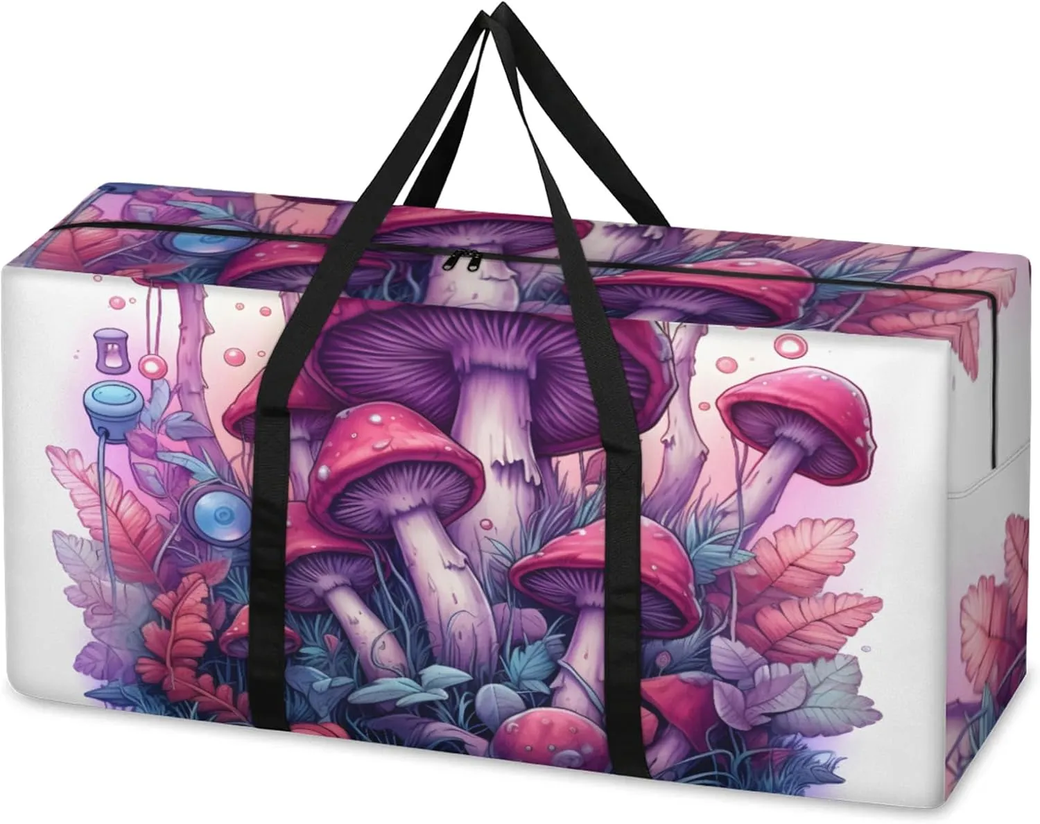 Fantastic Mushrooms Extra Large Moving Bags Heavy Duty Storage Bags Glowing Mushrooms Cloth Wrap Around Handles Double Zipper Reusable Convenient Foldable Storage Tote for Travel Camping Space Save