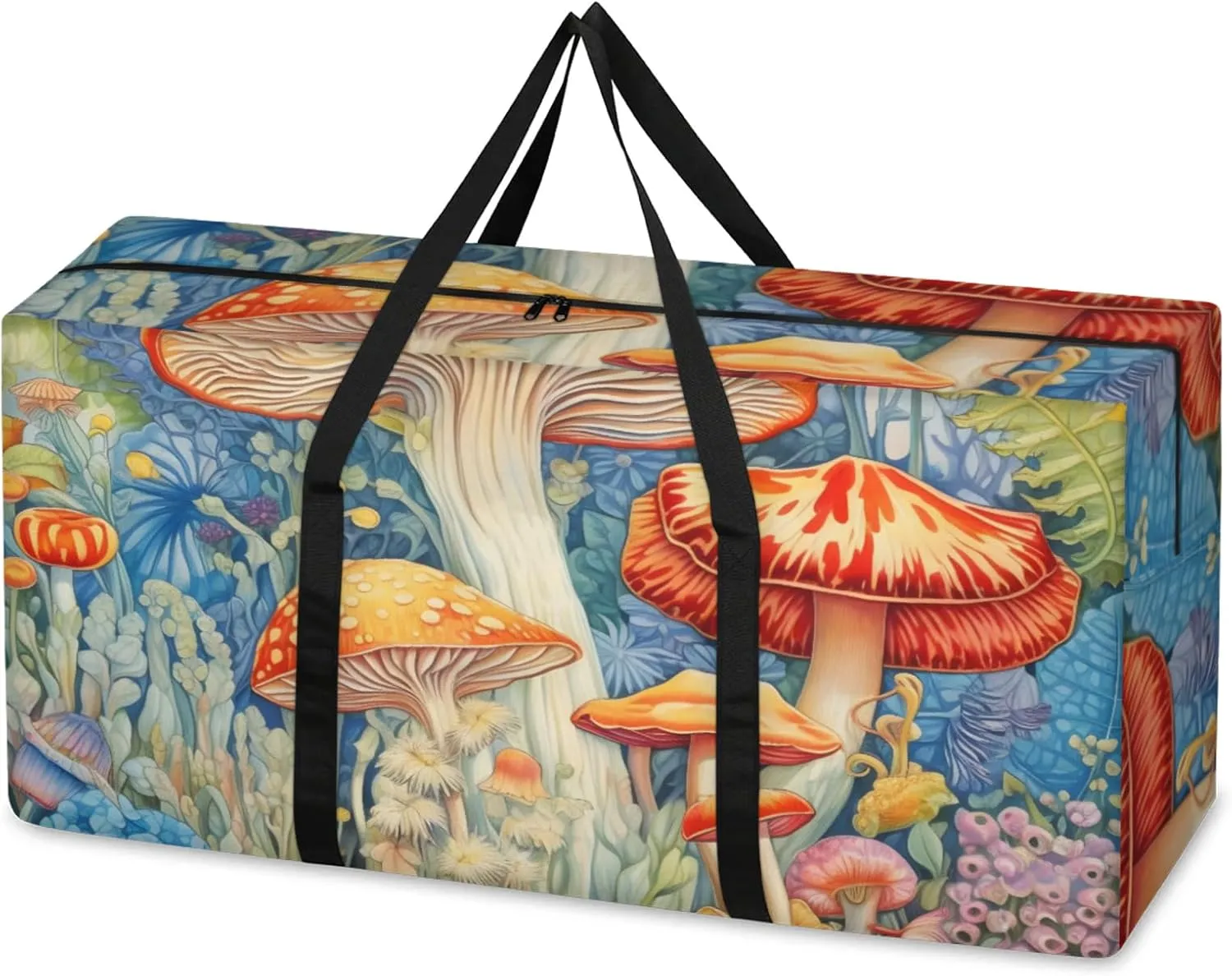 Fantastic Mushrooms Extra Large Moving Bags Heavy Duty Storage Bags Mystical Mushrooms Cloth Wrap Around Handles Double Zipper Reusable Convenient Foldable Storage Tote for Travel Camping Space Save