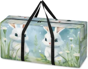 Fantastic Rabbit Extra Large Moving Bags Heavy Duty Storage Bags Dreamy Rabbit Cloth Wrap Around Handles Double Zipper Reusable Convenient Foldable Storage Tote for Travel Camping Space Save