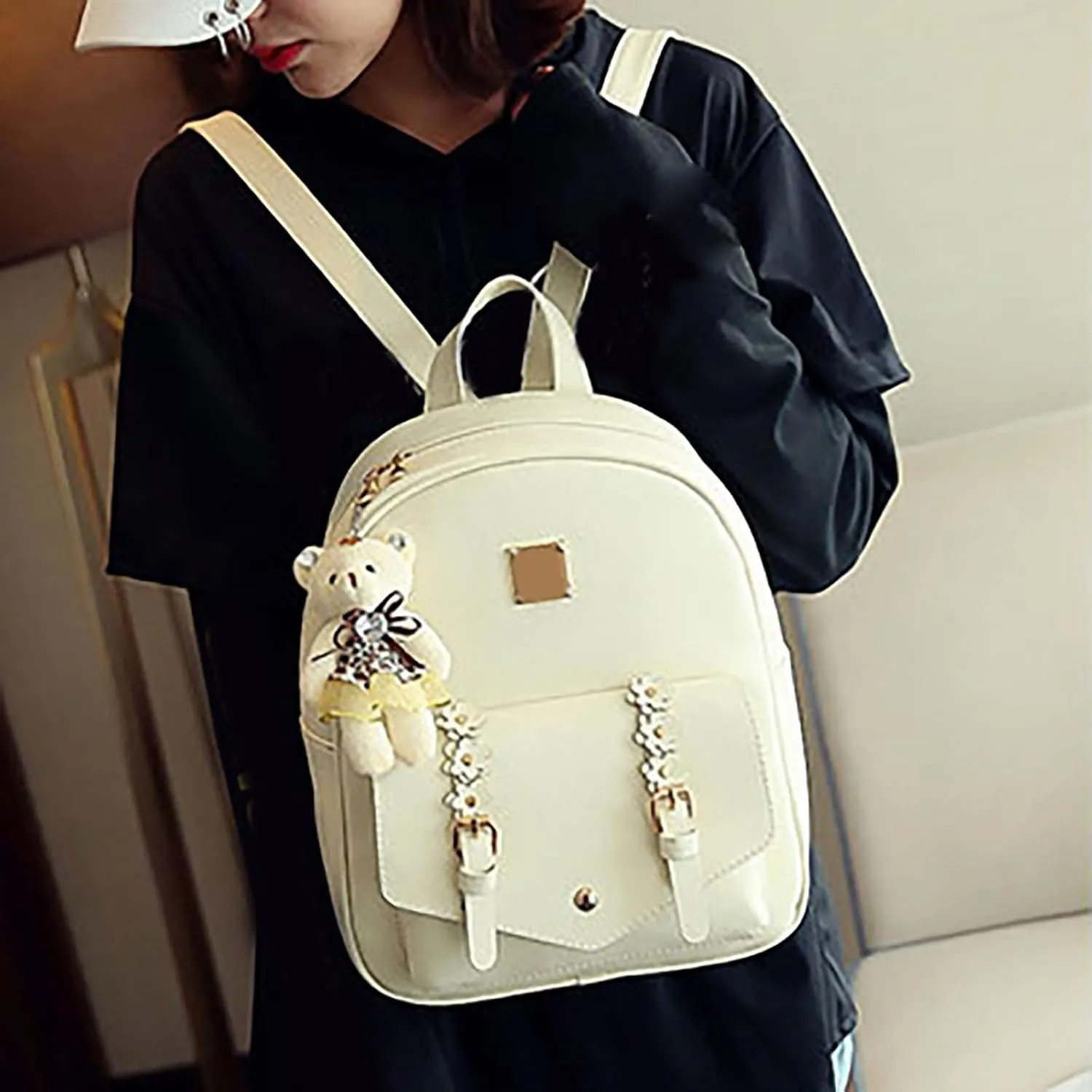 Fashion Children Women Floral Style Travel Backpack Crossbody Bag Card Bag 3Pieces Set Handbag Men