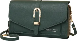Fashion Classic Women's Mobile Phone Bags Snap Button Hood One Shoulder Double Layer Wallet Crossbody (Green, One Size)